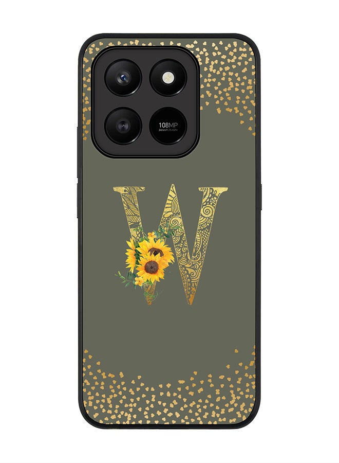 For Honor X7d 4G / X7d 5G / 400 Smart Case,Slim fit Camera Protection, Shockproof Thin Phone cover  - Custom Floral Monogram - W  (Olive Green )